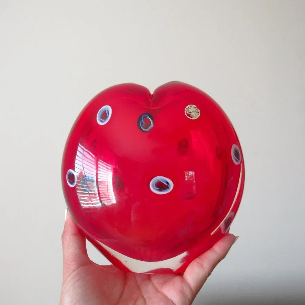 VTG Italian Murano Art Glass Vase Collectible Red Millefiori Studio Blown MCM - Picture 6 of 7